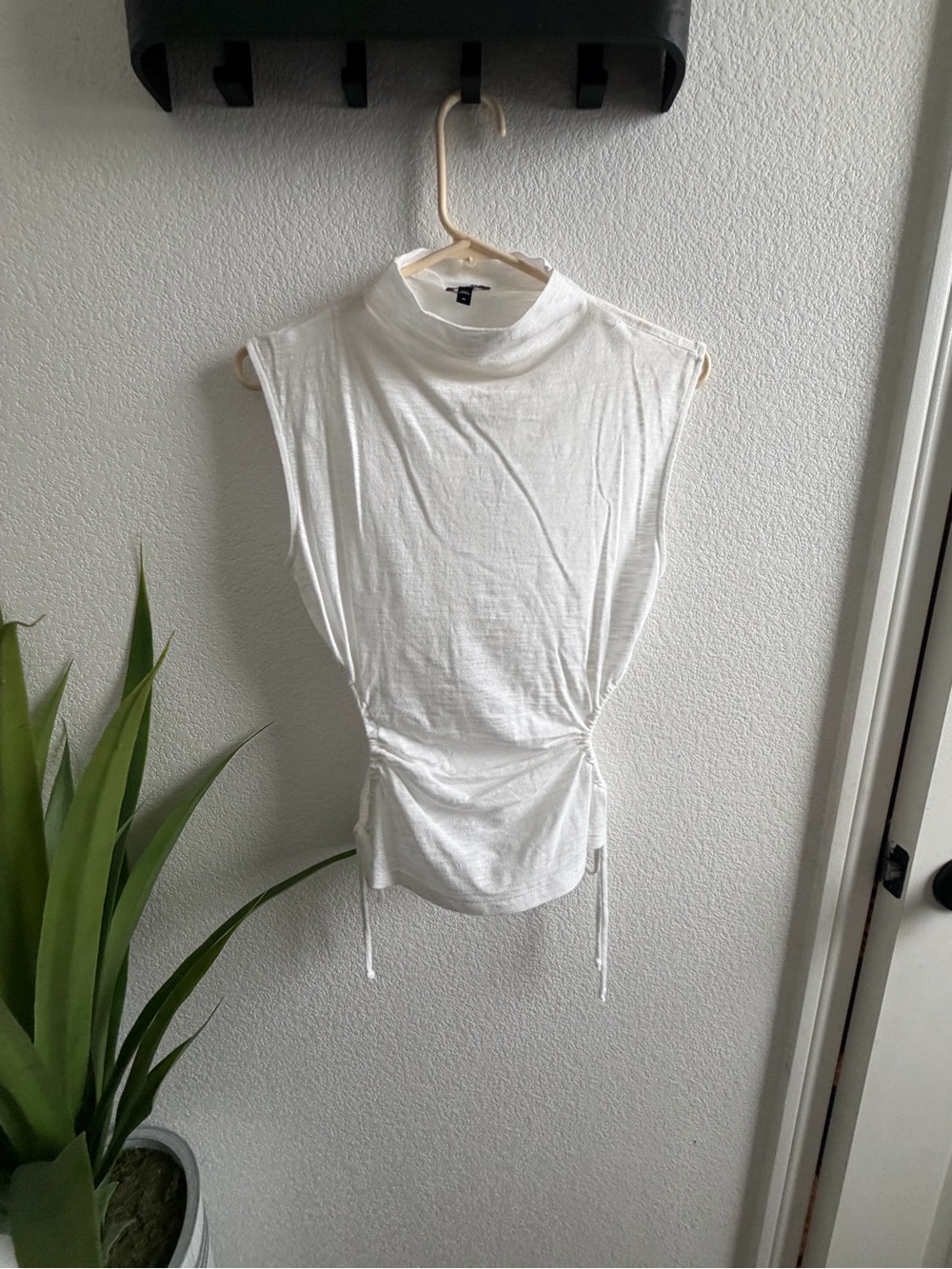 Express White Sleeveless Mock Neck Tank with Side Drawstrings